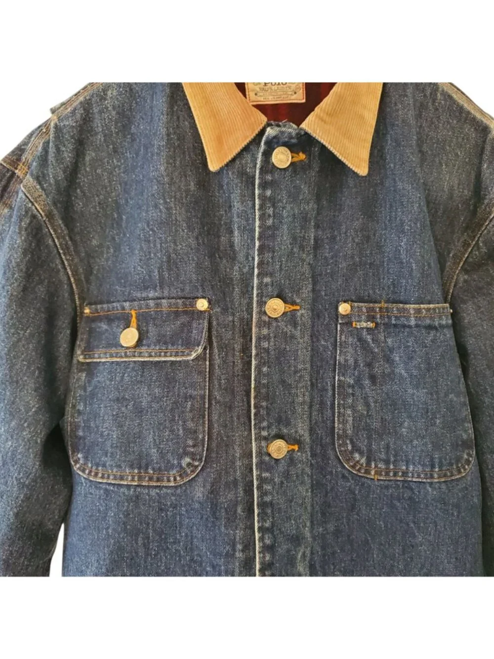 Vtg Polo Ralph Lauren Medium Denim Jacket Blanket Lined Wool Corduroy Made In US